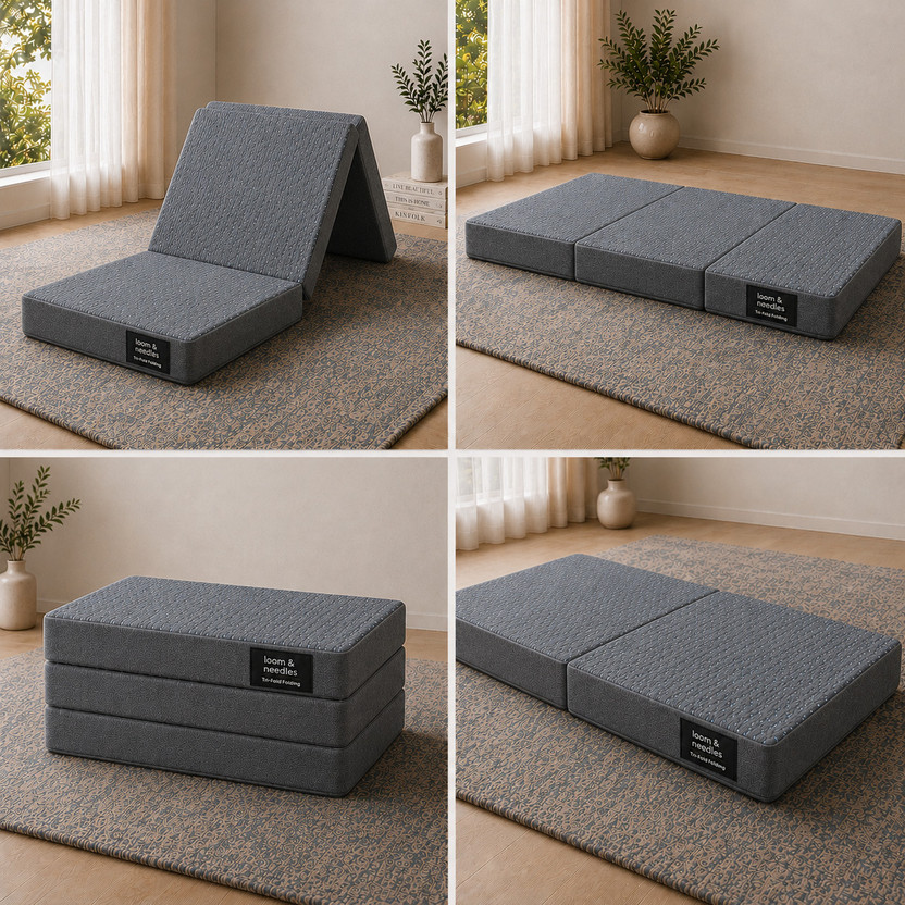 Loom & Needles Trifold Foldable Folding 3 Fold Collapsable 4 inch Single High Resilience (HR) Foam Mattress(L x W: 72 inch x 36 inch)