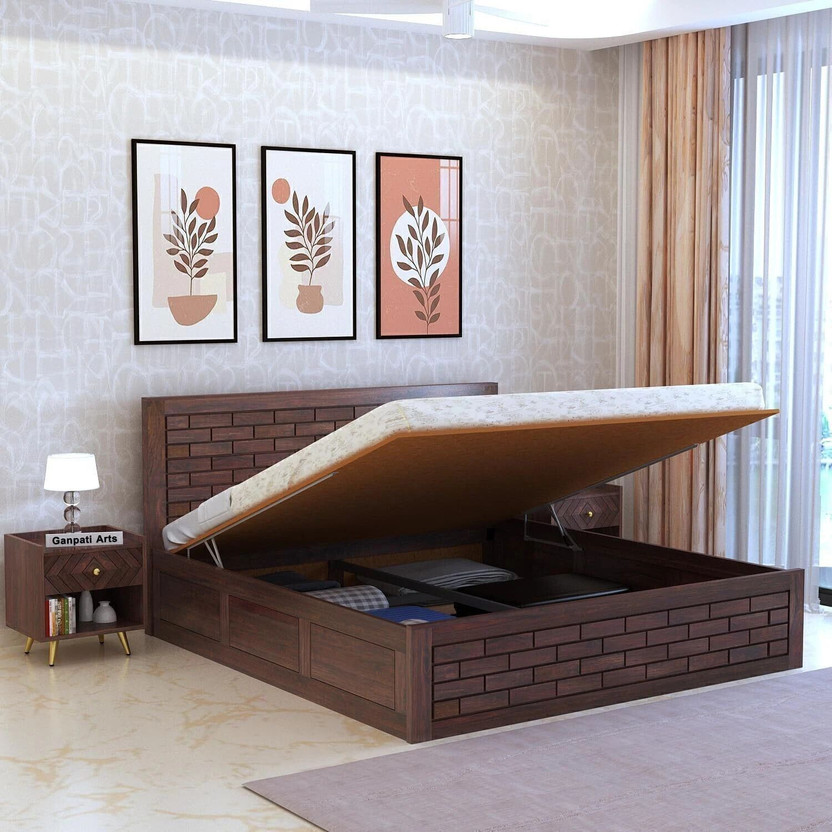 Ganpati Arts Sheesham Wood Italian Bed for Bedroom/Wooden Cot/Palaung With Hydraulic Storage Solid Wood King Hydraulic Bed, 210.82 cm x 190.5 cm (6.92 ft x 6.25 ft)(Finish Color - Walnut-HYD, Delivery Condition - DIY(Do-It-Yourself))