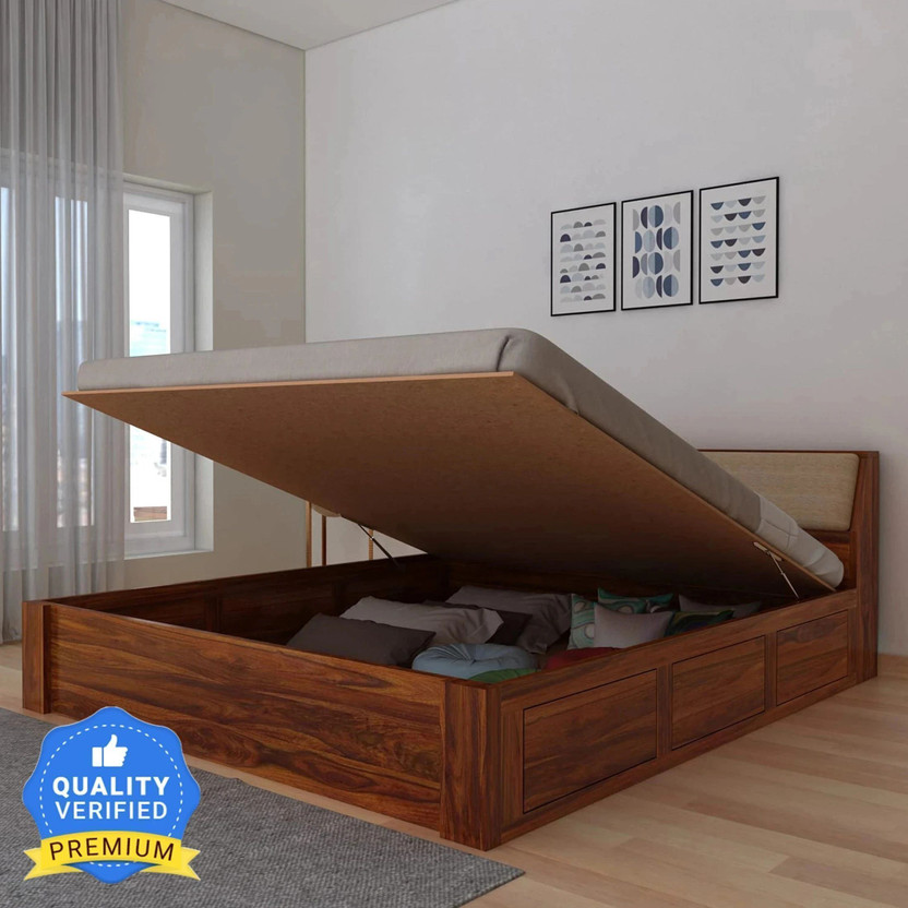 Ganpati Arts Sheesham Wood Mayor Bed/Wooden Cot/Palaung With Hydraulic Storage For Home Solid Wood King Hydraulic Bed, 224 cm x 188 cm (7.35 ft x 6.17 ft)(Finish Color - Brown _HYD, Delivery Condition - DIY(Do-It-Yourself))