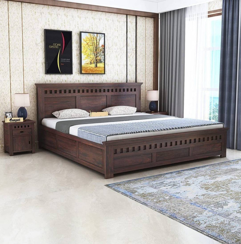 Shree Jeen Mata Enterprises EVO Edition Box Storage Bed/Sheesham Wood King Bed For Bedroom/Hotel/Living Room Solid Wood King Box Bed, 205.74 cm x 190.5 cm (6.75 ft x 6.25 ft)(Finish Color - Walnut, Delivery Condition - DIY(Do-It-Yourself))
