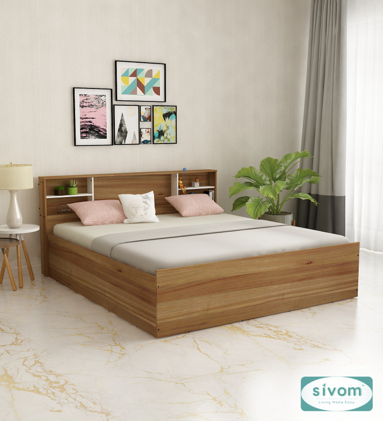SIVOM Eden King Bed Engineered Wood King NA Bed, 216 cm x 187 cm (7.09 ft x 6.14 ft)(Finish Color - Lyon Teak, White, Delivery Condition - Knock Down)