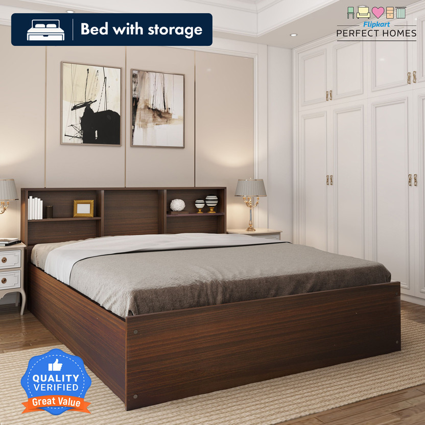 Flipkart Perfect Homes Opus Engineered Wood King Box Bed, 212.8 cm x 192.7 cm (6.98 ft x 6.32 ft)(Finish Color - AW Planked Walnut SIB, Delivery Condition - Knock Down)