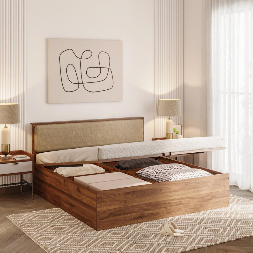 Wakefit Taurus Engineered Wood King Hydraulic Bed, 210 cm x 191 cm (6.89 ft x 6.27 ft)(Finish Color - Bed (Columbian Walnut), Upholstery (Omega Pearl), Hydraulic Storage, Delivery Condition - Knock Down)