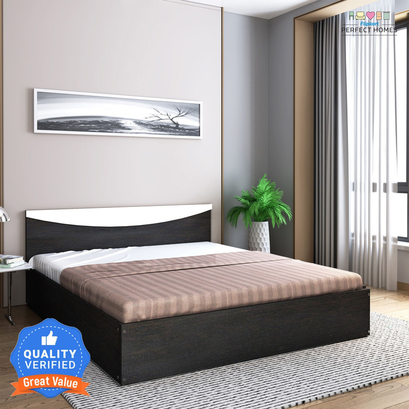 Flipkart Perfect Homes Carol Engineered Wood King Bed, 203.5 cm x 190 cm (6.68 ft x 6.23 ft)(Finish Color - Flowery Wenge Dark & White SIB, Delivery Condition - Knock Down)