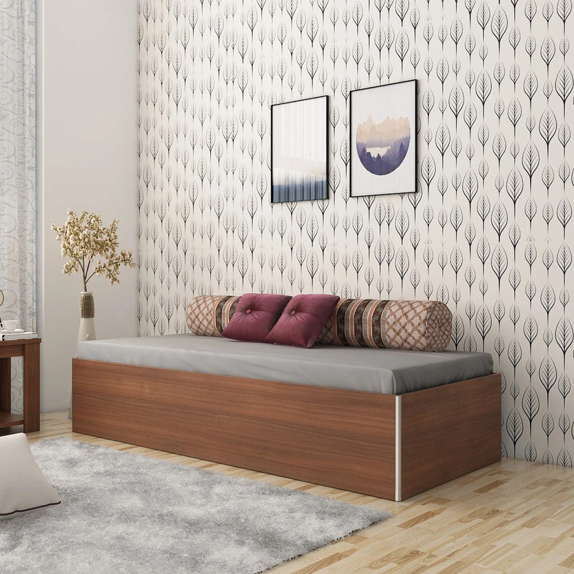 SPACEWOOD Engineered Wood Single Box Bed, 80 cm x 186 cm (2.62 ft x 6.1 ft)(Finish Color - Walnut Rigato, Delivery Condition - Knock Down)