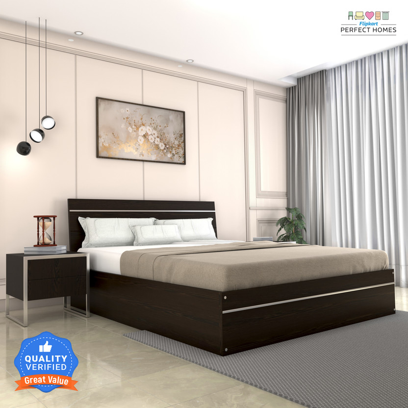 Flipkart Perfect Homes Birmingham Engineered Wood Queen Bed, 1980 mm x 157 cm (64.96 ft x 5.15 ft)(Finish Color - MELAMINE CP FLOWER WENGE SIB, Delivery Condition - Knock Down)