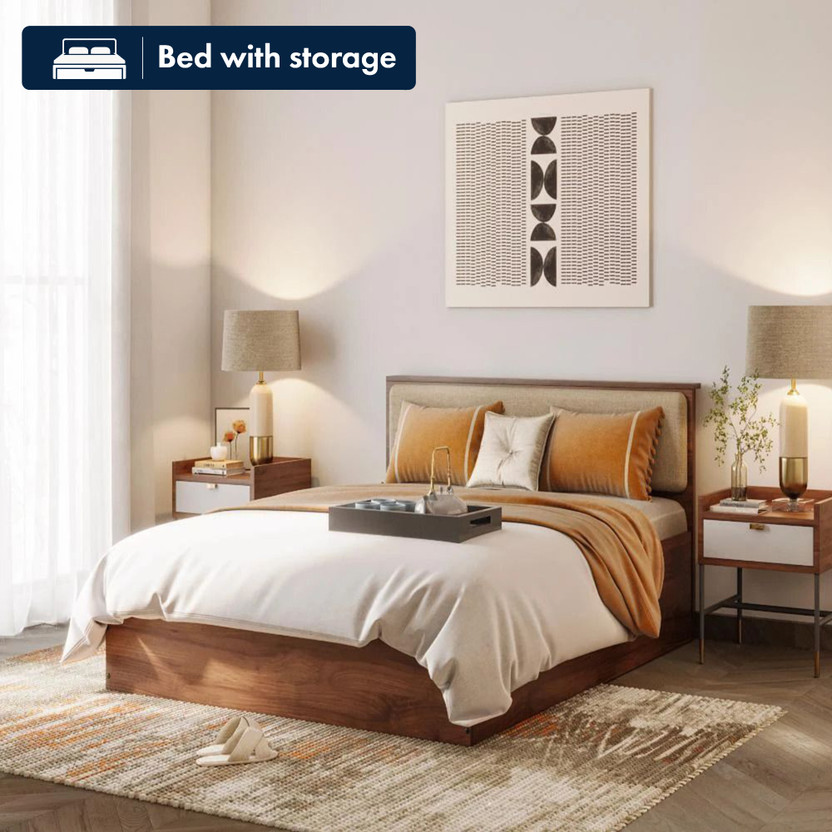 Wakefit Wakefit Taurus Engineered Wood Queen Box Bed, 210 cm x 156 cm (6.89 ft x 5.12 ft)(Finish Color - Bed (Columbian Walnut), Upholstery (Omega Pearl), Delivery Condition - Knock Down) - Flipkart Deal
