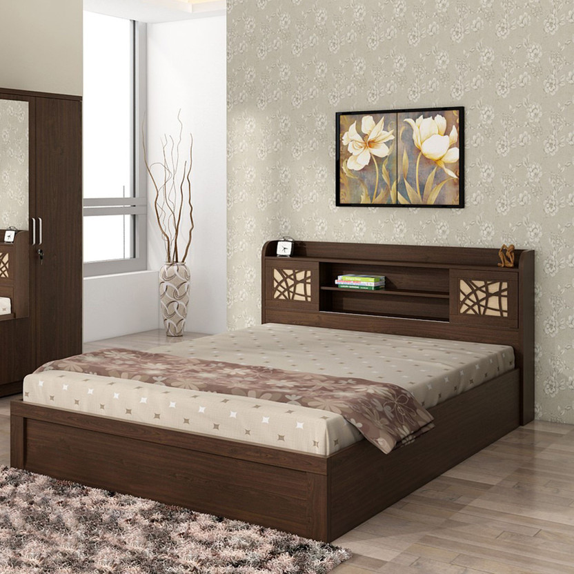 SPACEWOOD Mayflower Engineered Wood Queen Box Bed, 221 cm x 159 cm (7.25 ft x 5.22 ft)(Finish Color - Brown, Delivery Condition - Knock Down)