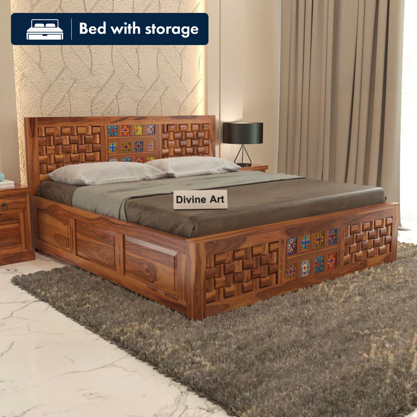 DOKRI Solid Sheesham Wood King Size For Bedroom/ Hotel | Solid Wood King Box Bed Solid Wood King Box Bed, 205.74 cm x 190.5 cm (6.75 ft x 6.25 ft)(Finish Color - Honey, Delivery Condition - DIY(Do-It-Yourself))