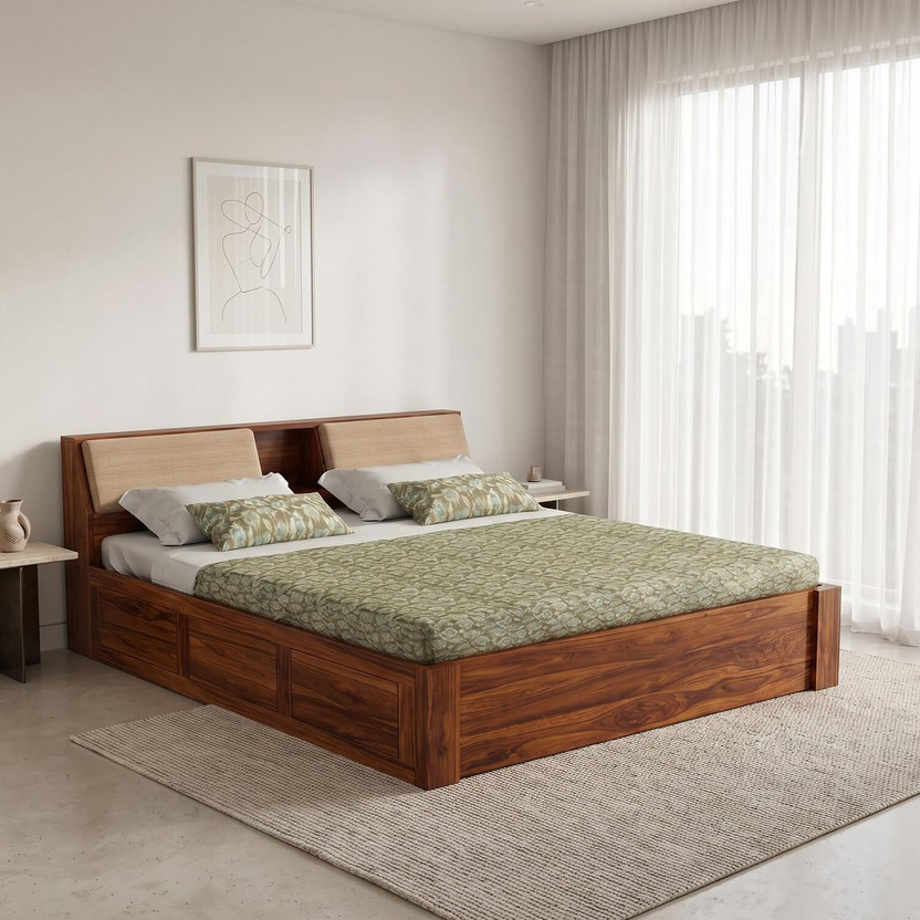 Ganpati Arts Sheesham Mayor Queen Bed for Bedroom/Hotel/LivingRoom With Headboard/Box Storage Solid Wood Queen Box Bed, 224 cm x 157 cm (7.35 ft x 5.15 ft)(Finish Color - Brown_Box, Delivery Condition - DIY(Do-It-Yourself))