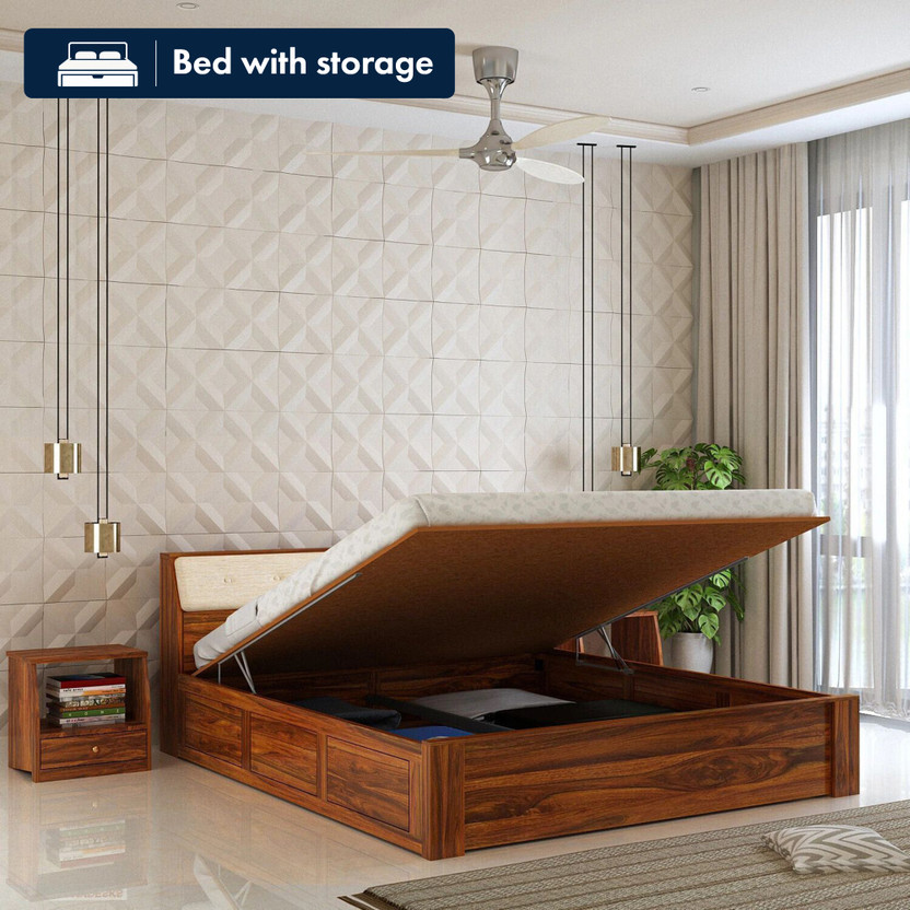 Ganpati Arts Victoria Sheesham Wood Bed/Cot With Hydraulic Storage | Solid Wood Queen Hydraulic Bed, 210.82 cm x 157.48 cm (6.92 ft x 5.17 ft)(Finish Color - Natural-VCT-HYD, Delivery Condition - DIY(Do-It-Yourself))