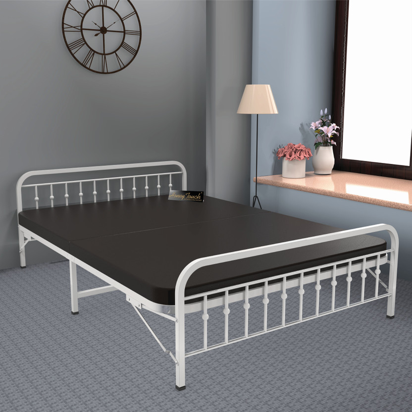 HoneyTouch Noa Folding Double Bed with Mattress | No Assembly Required | Metal Double Bed, 200 cm x 122 cm (6.56 ft x 4.0 ft)(Finish Color - Ivory (With Mattress), Delivery Condition - Pre-assembled)