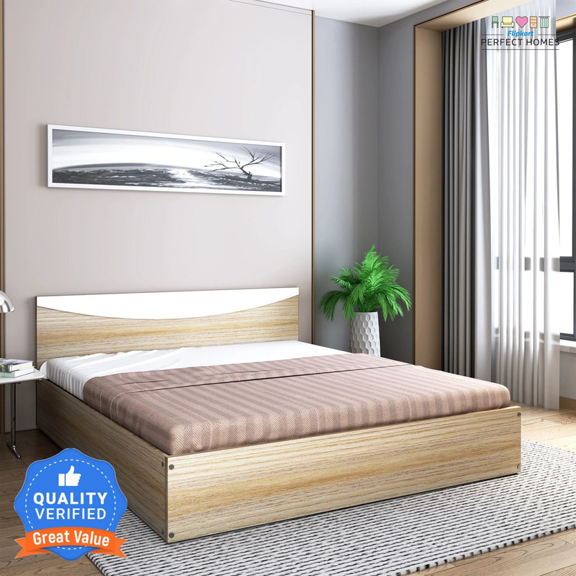 Flipkart Perfect Homes Carol Engineered Wood Queen Bed, 203.5 cm x 159.5 cm (6.68 ft x 5.23 ft)(Finish Color - Vogue French Oak & White SIB, Delivery Condition - Knock Down)