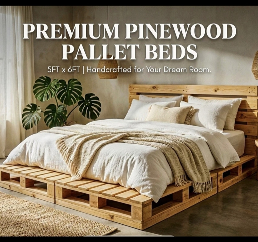 Knowk knock Bed3947 Solid Wood King Bed, 183 cm x 122 cm (6.0 ft x 4.0 ft)(Finish Color - Beige, Delivery Condition - DIY(Do-It-Yourself))
