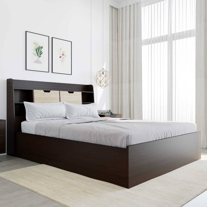 Nilkamal RIVA With Storage Engineered Wood Queen Box Bed, 221.5 cm x 162 cm (7.27 ft x 5.31 ft) Finish Color - New Wenge, Delivery Condition - Knock D