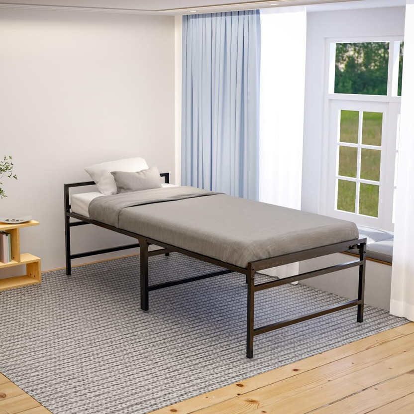 furlay Metal Single Bed, 183 cm x 91.5 cm (6.0 ft x 3.0 ft)(Finish Color - Black, Delivery Condition - DIY(Do-It-Yourself))