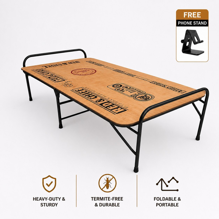SteelCart Heavy Wooden Folding Bed/Cot Portable Termite-Free Made in India Engineered Wood Single Bed, 183 cm x 92 cm (6.0 ft x 3.02 ft)(Finish Color - Natural Wood Brown, Delivery Condition - Pre-assembled)