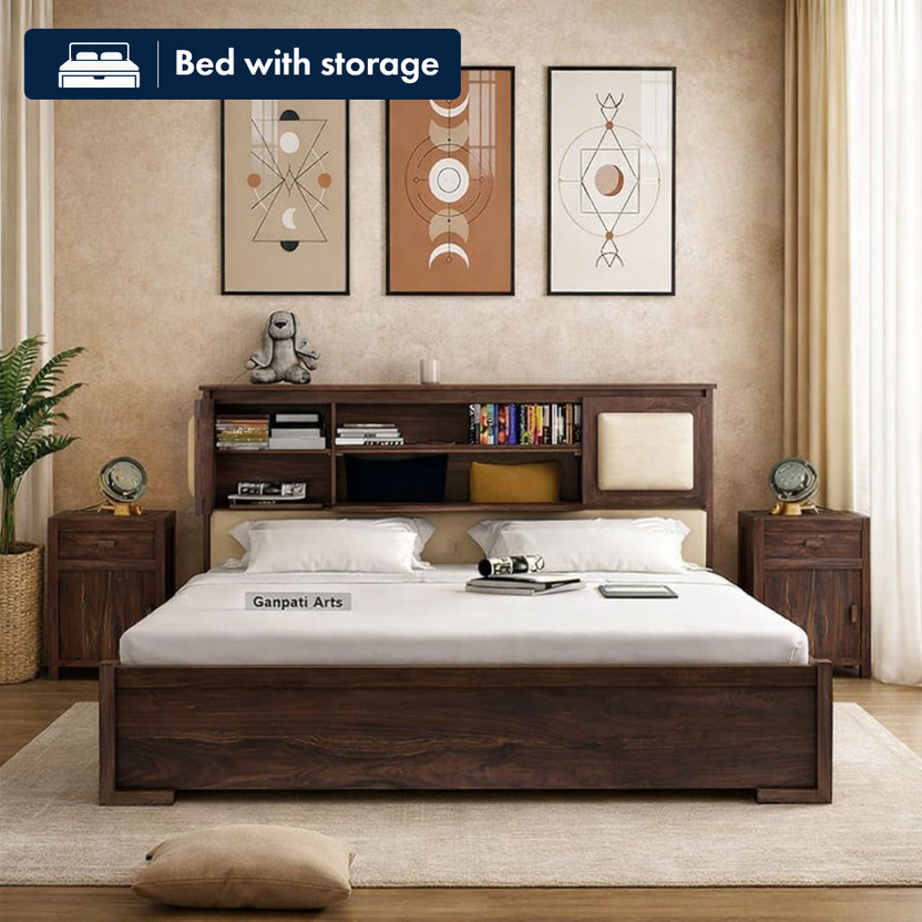 Ganpati Ganpati Arts Maharaja Sheesham Wood Bed/Cot With Box Storage | Solid Wood King Box Bed, 218.44 cm x 187.96 cm (7.17 ft x 6.17 ft)(Finish Color - Walnut Finish, Delivery Condition - DIY(Do-It-Yourself)) - Flipkart Deal