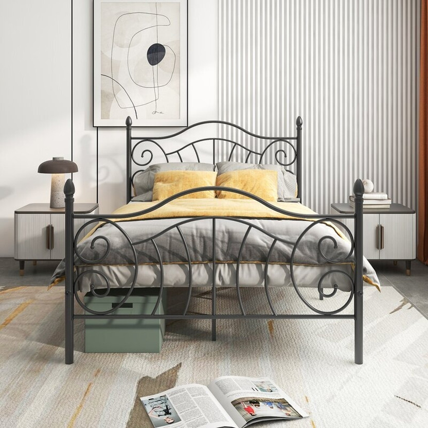Vibrant Interior ZOPYROSE Metal Double Bed, 190.5 cm x 121.92 cm (6.25 ft x 4.0 ft)(Finish Color - BLACK, Delivery Condition - DIY(Do-It-Yourself))