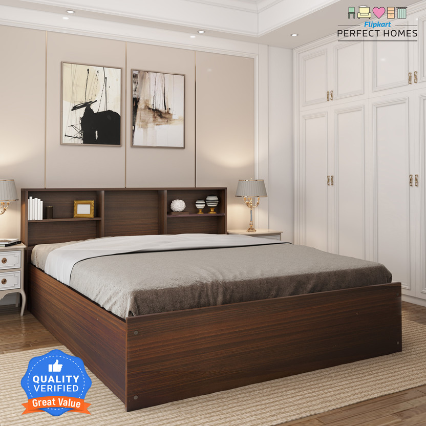 Flipkart Perfect Homes Opus Engineered Wood King Box Bed, 212.8 cm x 192.7 cm (6.98 ft x 6.32 ft)(Finish Color - AW Planked Walnut SIB, Delivery Condition - Knock Down)