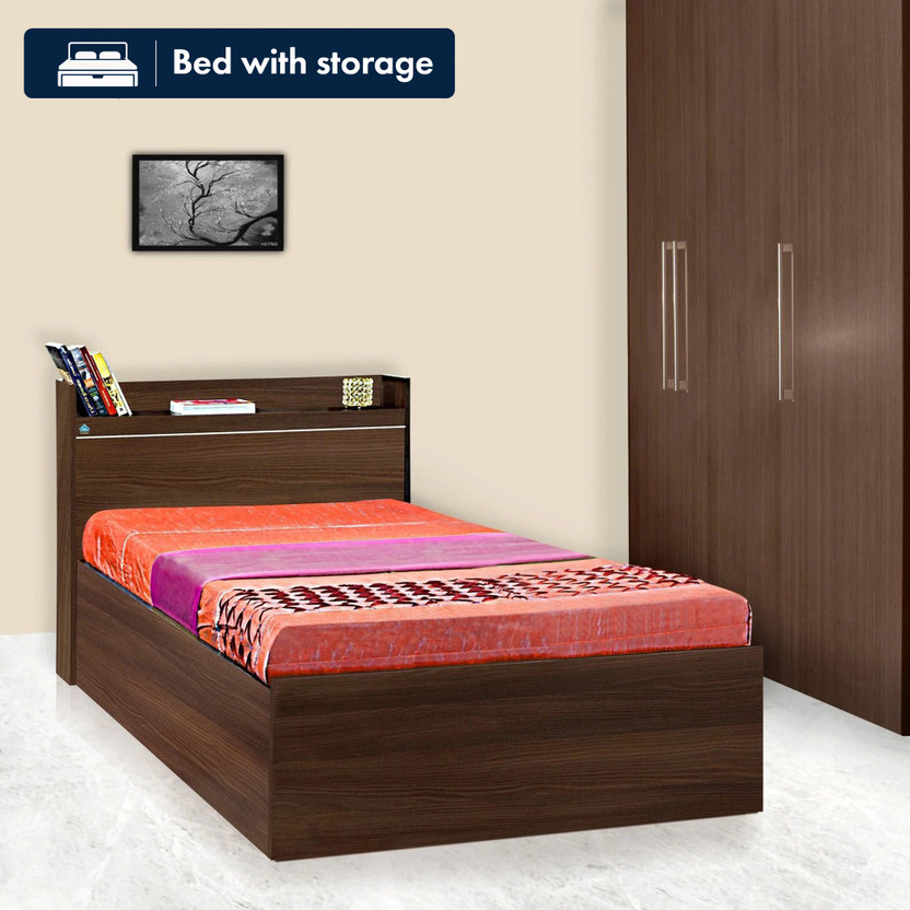 Delite Kom Cherry Single Bed | with Box & Headboard Storage | Assembly Included | Engineered Wood Single Box Bed, 213 cm x 96 cm (6.99 ft x 3.15 ft)(Finish Color - Acacia Dark, Delivery Condition - Knock Down)