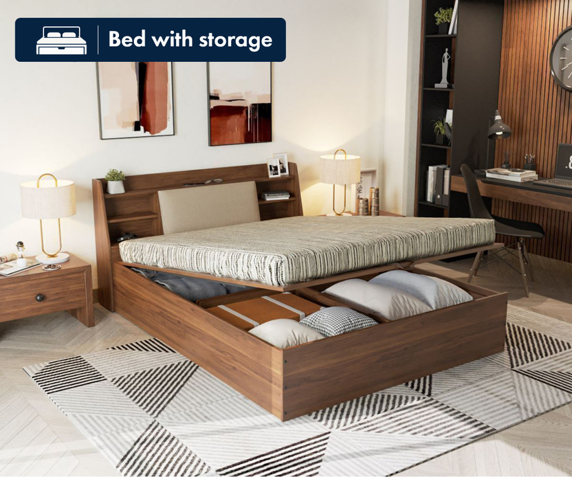 Wakefit Wakefit Leo Engineered Wood Queen Hydraulic Bed, 223 cm x 160 cm (7.32 ft x 5.25 ft)(Finish Color - Bed (Columbian Walnut), Upholstery (Omega Pearl), Hydraulic Storage, Delivery Condition - Knock Down) - Flipkart Deal