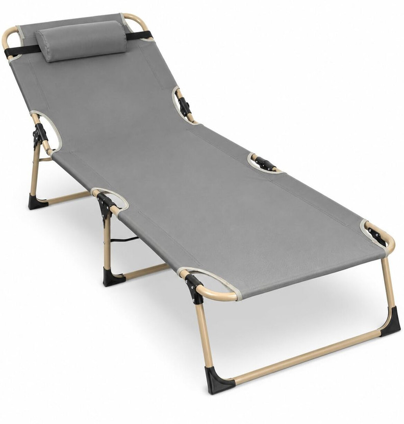 Samusagya Folding Camping Cot for Adluts, Portable Lightweight Camping Bed with Pillow Metal Single Bed, 170 cm x 68 cm (5.58 ft x 2.23 ft)(Finish Color - Gary, Delivery Condition - Pre-assembled)