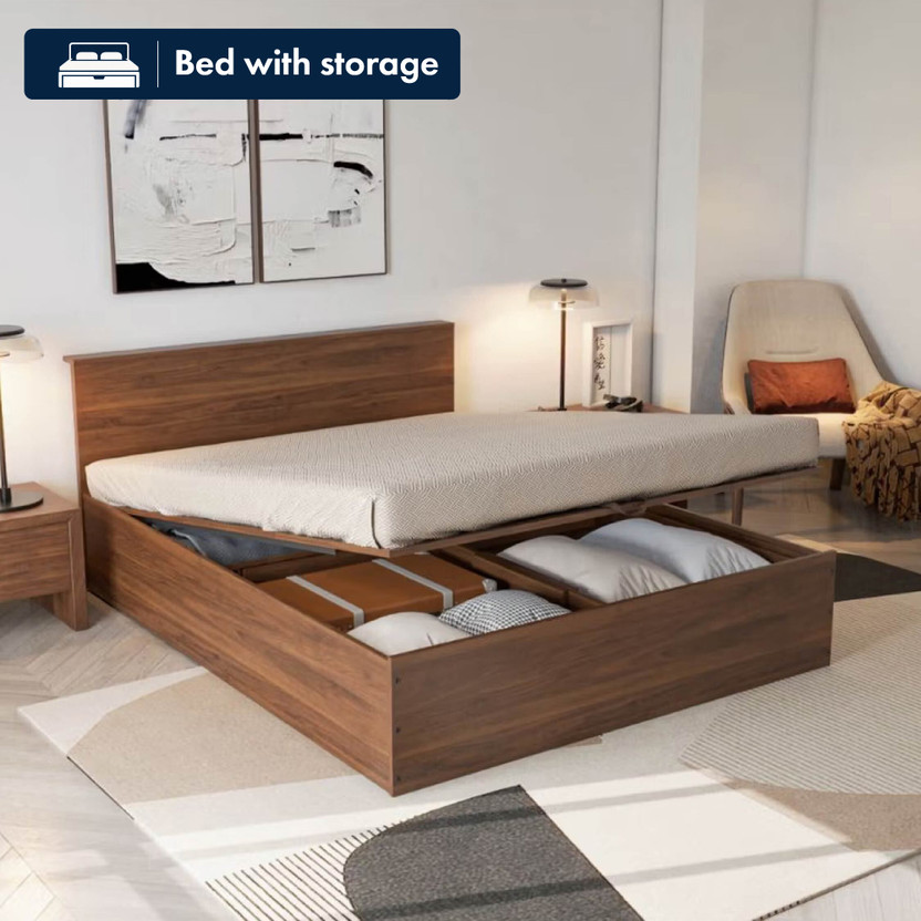 Wakefit Taurus Engineered Wood Queen Hydraulic Bed, 209.7 cm x 209.7 cm (6.88 ft x 6.88 ft)(Finish Color - Columbian Walnut, Hydraulic Storage, Delivery Condition - Knock Down)