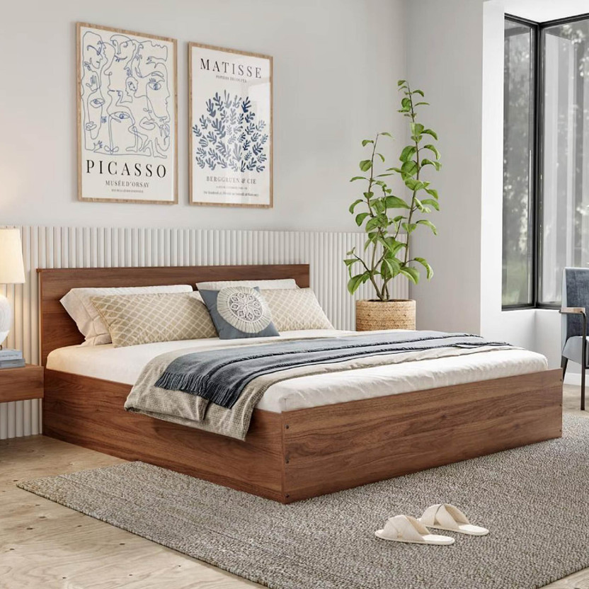 Wakefit Taurus Engineered Wood King Box Bed, 187.4 cm x 209.7 cm (6.15 ft x 6.88 ft)(Finish Color - Columbian Walnut, Delivery Condition - Knock Down)