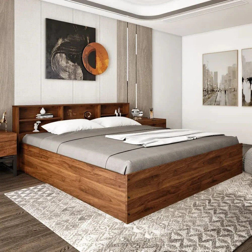 Wakefit Petra Engineered Wood Queen Box Bed, 160.5 cm x 217.7 cm (5.27 ft x 7.14 ft)(Finish Color - Columbian Walnut, Delivery Condition - Knock Down)