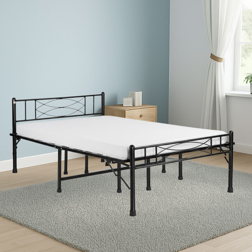 Delite Kom Halo Foldable Metal King Bed (6.7x6ft) | No Install | 1 Year Warranty | Strong Metal King Bed, 195.5 cm x 183 cm (6.41 ft x 6.0 ft)(Finish Color - Black, Delivery Condition - Pre-assembled)