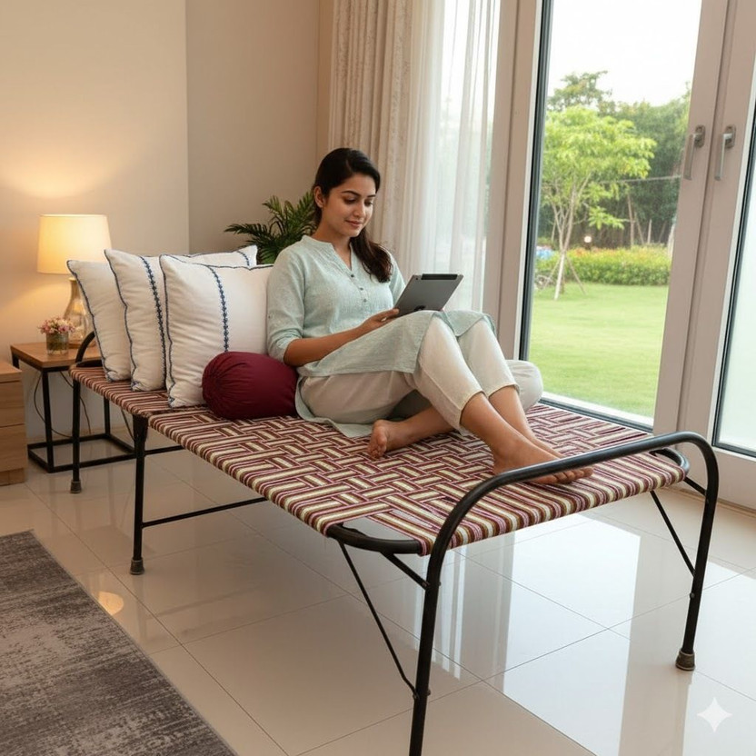 BUYMORE PORTABLE BED 3X6 Metal Single Bed, 182 cm x 76 cm (5.97 ft x 2.49 ft)(Finish Color - POWDER COATED, Delivery Condition - Pre-assembled)