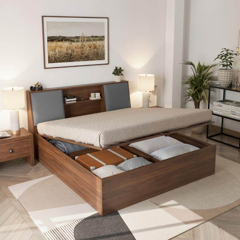 Wakefit Orion Engineered Wood King Hydraulic Bed, 223 cm x 191 cm (7.32 ft x 6.27 ft)(Finish Color - Bed (Columbian Walnut), Upholstery (Omega Grey), Hydraulic Storage, Delivery Condition - Knock Down)