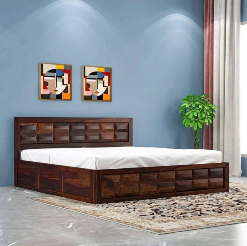 RAMKRISHNA Solid Wood Double NA Bed, 205.7415 cm x 157.486 cm (6.75 ft x 5.17 ft)(Finish Color - Brown, Delivery Condition - Pre-assembled)