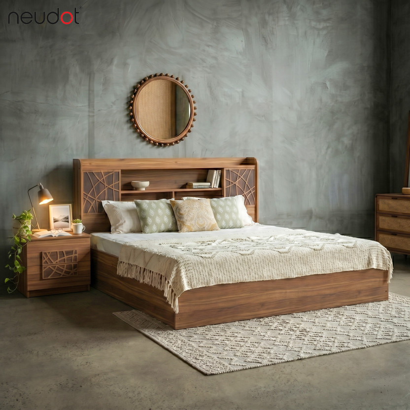 NEUDOT PARIS KING Engineered Wood King Box Bed, 220.9 cm x 190.5 cm (7.25 ft x 6.25 ft)(Finish Color - TEAK, Delivery Condition - Knock Down)