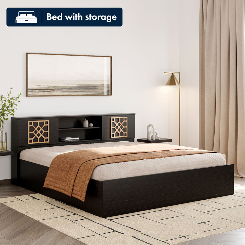Wakefit Algol Engineered Wood King Box Bed, 210 cm x 191 cm (6.89 ft x 6.27 ft)(Finish Color - Wenge, Delivery Condition - Knock Down)