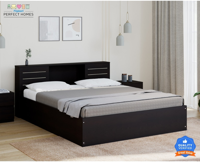 Flipkart Perfect Homes Cadence Engineered Wood Queen Hydraulic Bed, 211 cm x 163 cm (6.92 ft x 5.35 ft)(Finish Color - Melamine WoodV Wenge SIB, Delivery Condition - Knock Down)