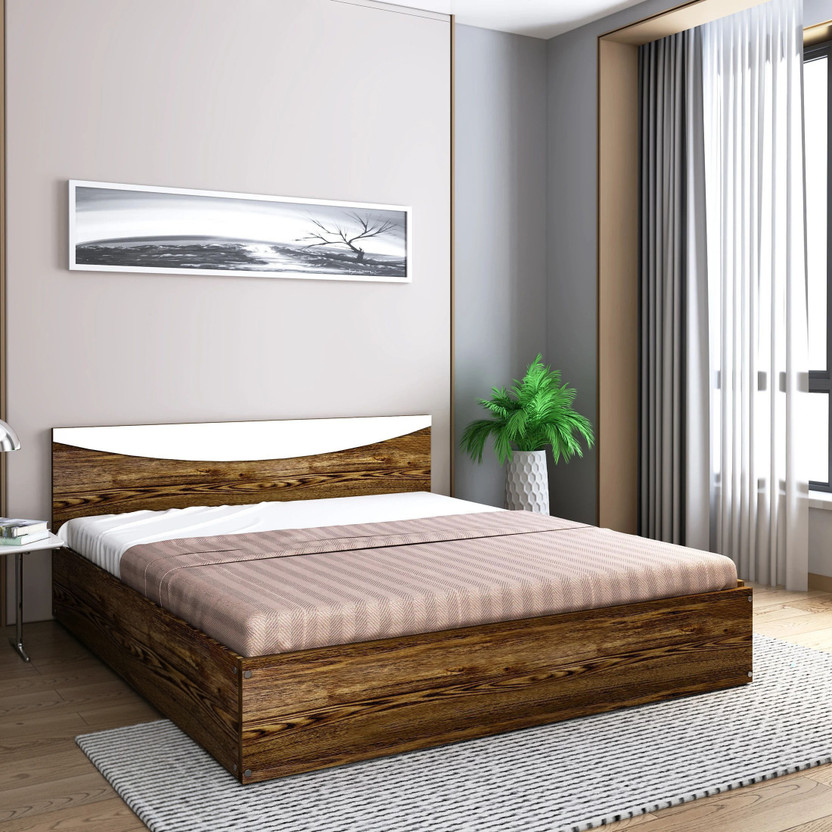 Flipkart Perfect Homes Carol Engineered Wood Queen Bed, 203.5 cm x 159.5 cm (6.68 ft x 5.23 ft)(Finish Color - Amozonia Dark & White, Delivery Condition - Knock Down)