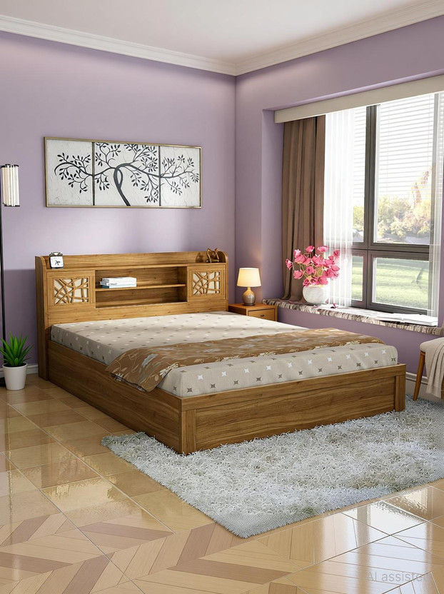 SPACEWOOD SPACEWOOD RAYAN Engineered Wood King Box Bed, 221 cm x 189 cm (7.25 ft x 6.2 ft)(Finish Color - Natural Teak, Delivery Condition - Knock Down) - Flipkart Deal