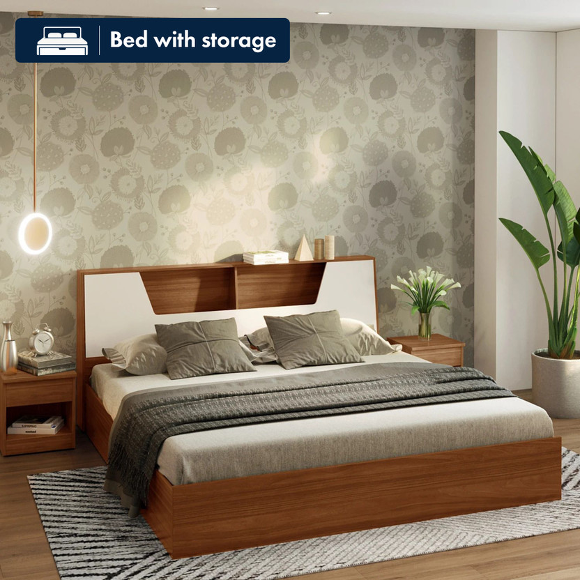 Interio by Godrej Zion Advance Engineered Wood Queen Hydraulic Bed, 223.1 cm x 161 cm (7.32 ft x 5.28 ft)(Finish Color - Brown, Delivery Condition - Knock Down)