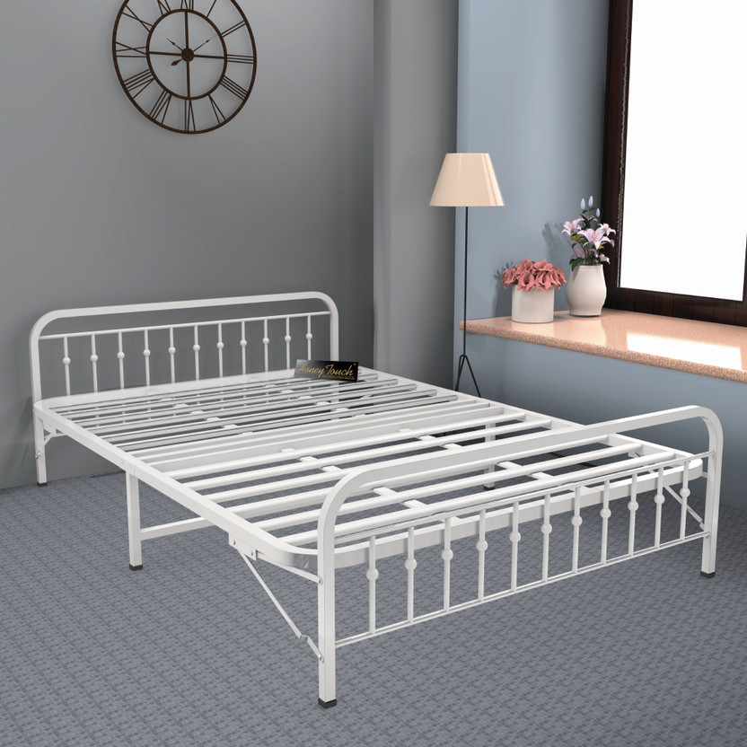 HoneyTouch Folding Double Bed Without Mattress| No Assembly Required | Metal Double Bed, 200 cm x 122 cm (6.56 ft x 4.0 ft)(Finish Color - Ivory (Without Mattress), Delivery Condition - Pre-assembled)