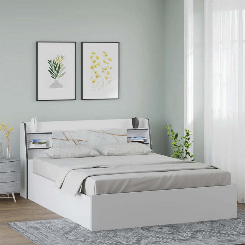 Nilkamal Marbito With Storage Engineered Wood Queen Box Bed, 224.8 cm x 160.4 cm (7.38 ft x 5.26 ft)(Finish Color - White, Delivery Condition - Knock Down)