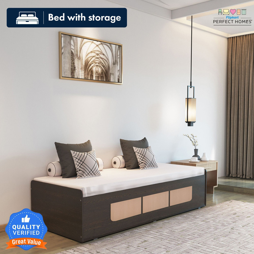 Flipkart Perfect Homes Quintus Engineered Wood Single Box Bed, 186 cm x 80.7 cm (6.1 ft x 2.65 ft)(Finish Color - Melamine SP Wenge, Delivery Condition - Knock Down)