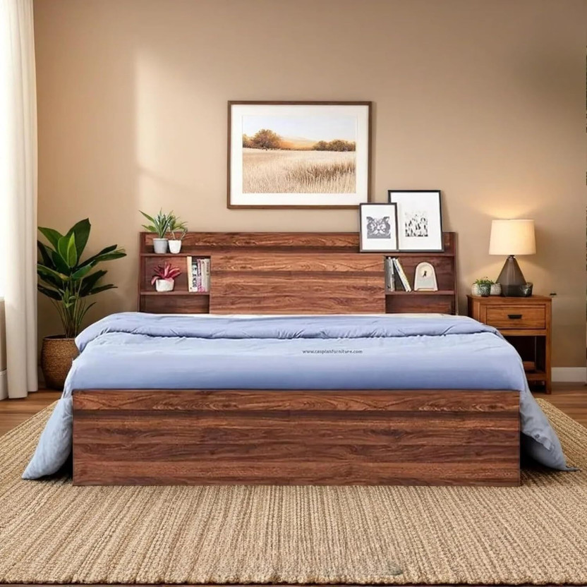 CASPIAN Double Bed Engineered Wood Double Box Bed, 205.74 cm x 157.48 cm (6.75 ft x 5.17 ft)(Finish Color - Asian Brown, Delivery Condition - Pre-assembled)