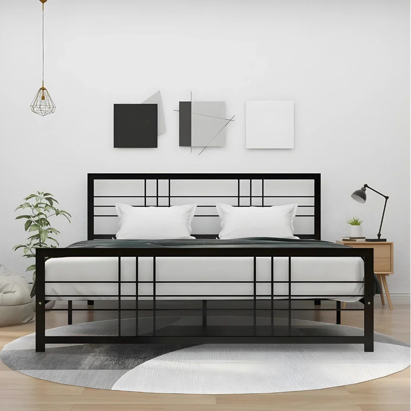 Vibrant Interior Abraham Black (6x4) Metal Double Bed, 190.5 cm x 121.9 cm (6.25 ft x 4.0 ft)(Finish Color - BLACK, Delivery Condition - Knock Down)