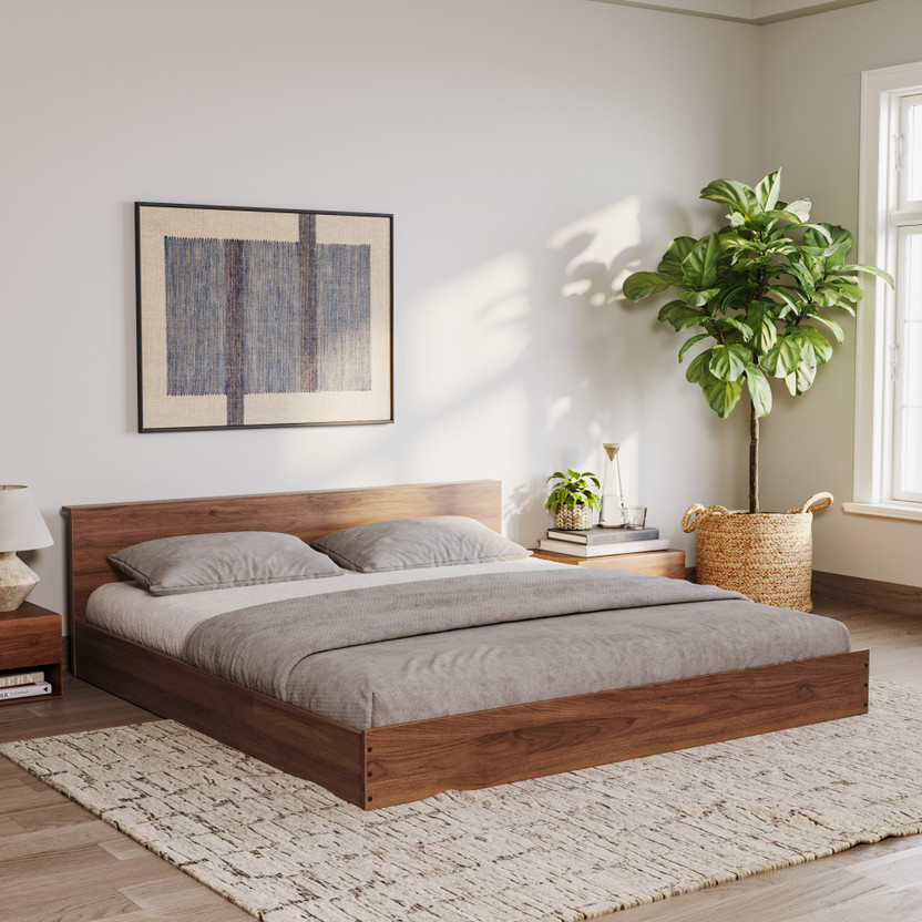 Wakefit Cosmo Platform Low Height Engineered Wood King Bed, 187.4 cm x 209.7 cm (6.15 ft x 6.88 ft)(Finish Color - Columbian Walnut, Delivery Condition - Knock Down)