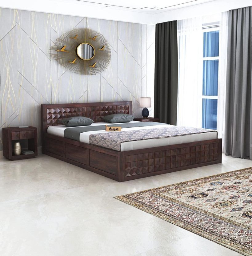Ganpati Ganpati Arts Oslo Sheesham Wood Bed/Cot With Box Storage | Solid Wood King Box Bed, 209 cm x 168 cm (6.86 ft x 5.51 ft)(Finish Color - Brown, Delivery Condition - DIY(Do-It-Yourself)) - Flipkart Deal