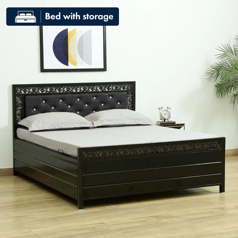 Vibrant Interior Denzal Black (6x4) Metal Double Hydraulic Bed, 190.5 cm x 121.92 cm (6.25 ft x 4.0 ft)(Finish Color - Black, Delivery Condition - Knock Down)