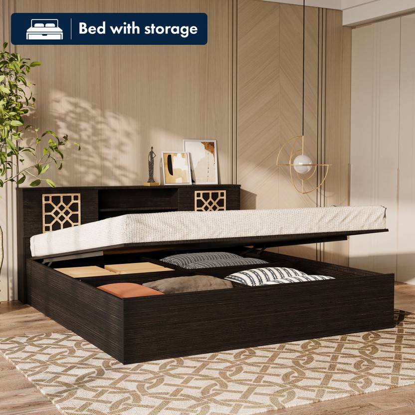 Wakefit Algol Engineered Wood Queen Hydraulic Bed, 210 cm x 160 cm (6.89 ft x 5.25 ft)(Finish Color - Wenge, Hydraulic Storage, Delivery Condition - Knock Down)