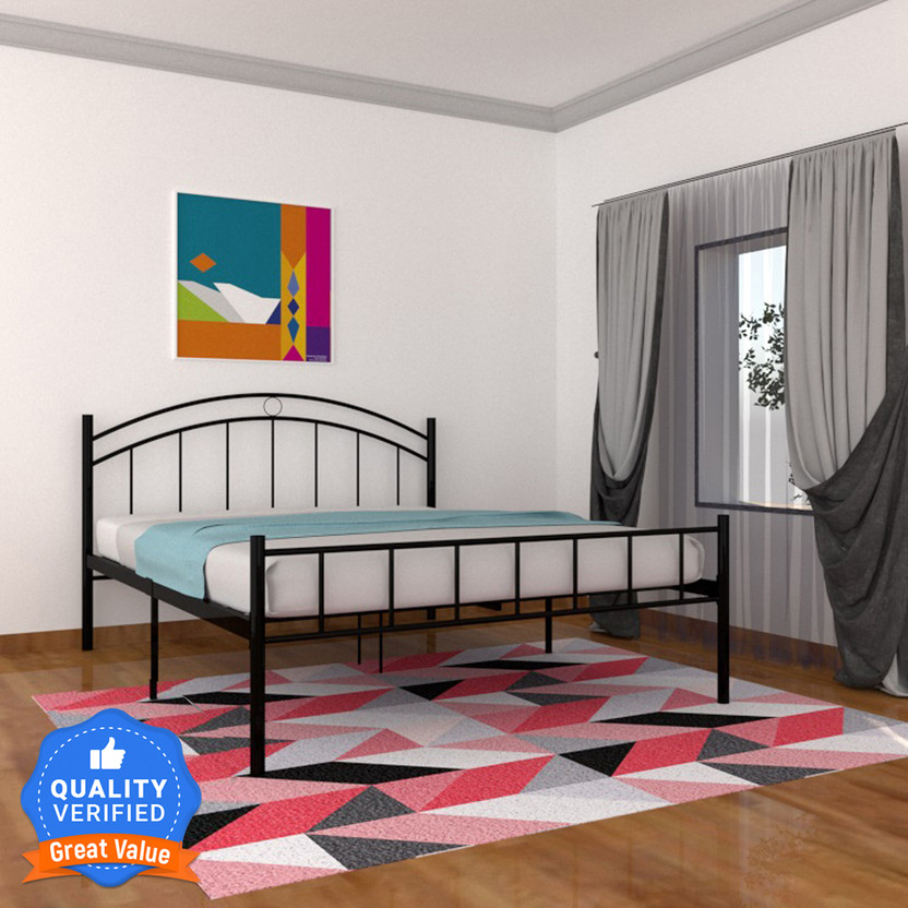 Flipkart Perfect Homes Studio London Metal Queen Bed, 206 cm x 155 cm (6.76 ft x 5.09 ft)(Finish Color - Dark Black, Delivery Condition - DIY(Do-It-Yourself))